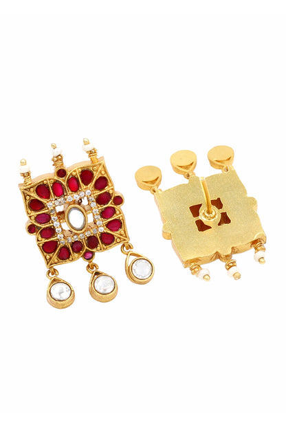 Kundan Drop Earrings with Pink Stones 