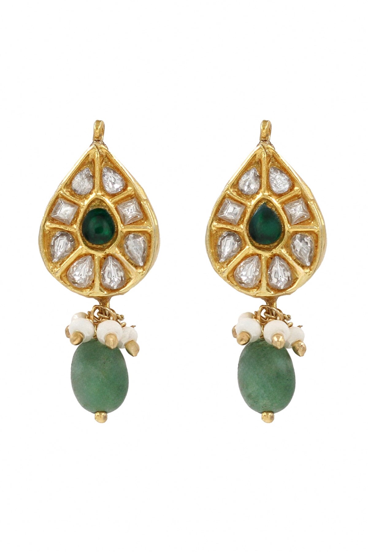 Kundan Green Stone Drop Earrings 