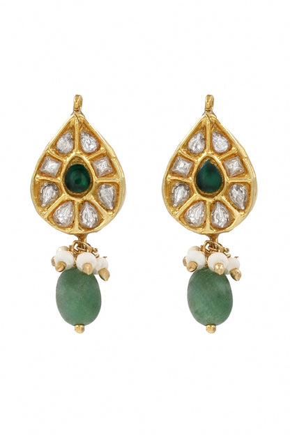 Kundan Green Stone Drop Earrings 