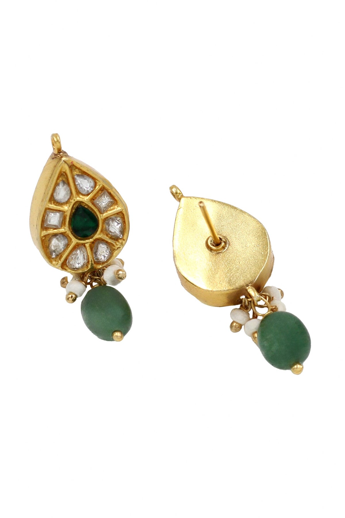 Kundan Green Stone Drop Earrings 