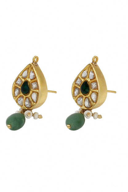 Kundan Green Stone Drop Earrings 