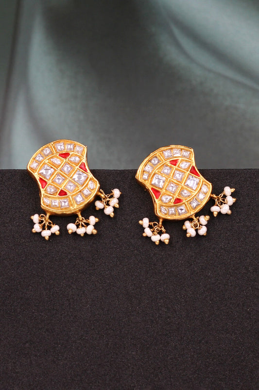 Kundan Stone Embellished Drop Earrings 