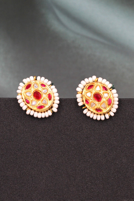 Gold Plated Kundan Stone Stud Earrings 
