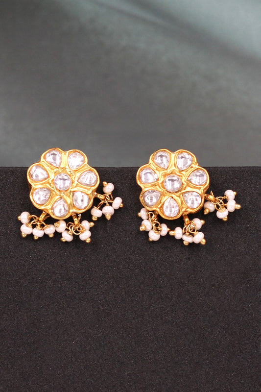 Gold Tone Floral Cutwork Earrings 