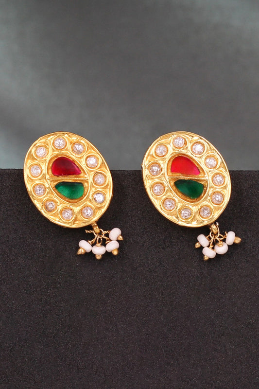 Gold Plated Kundan Dangler Earrings 