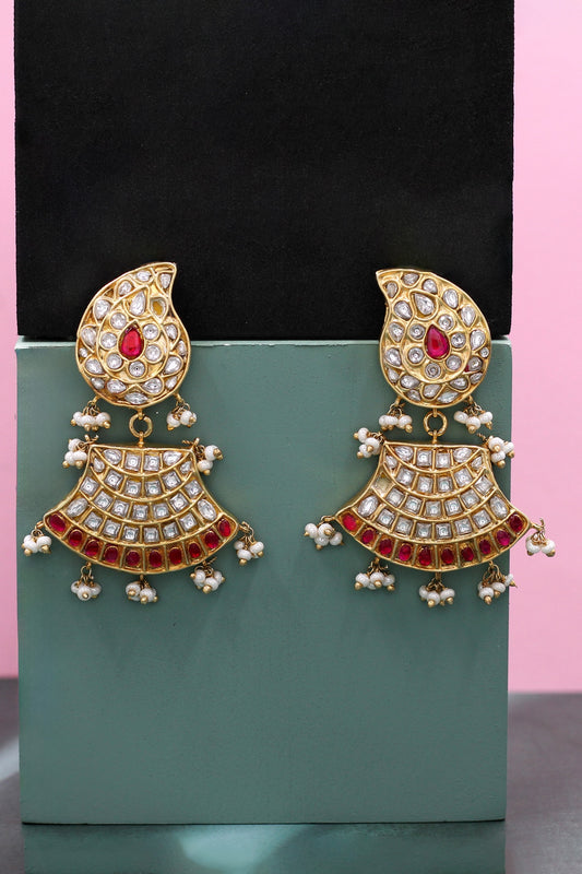 Gold Tone Kundan Drop Earrings 