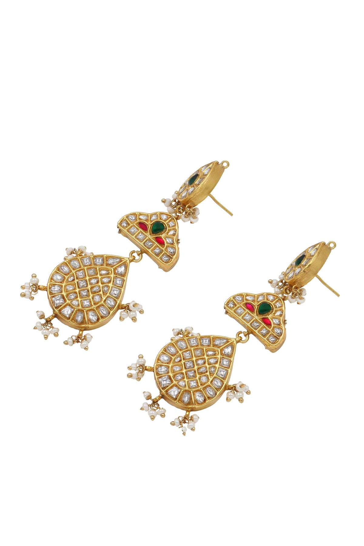 Kundan Green Stone Dangler Earrings 