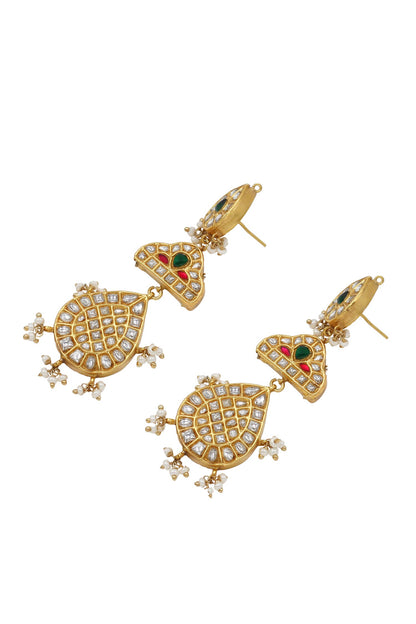 Kundan Green Stone Dangler Earrings 