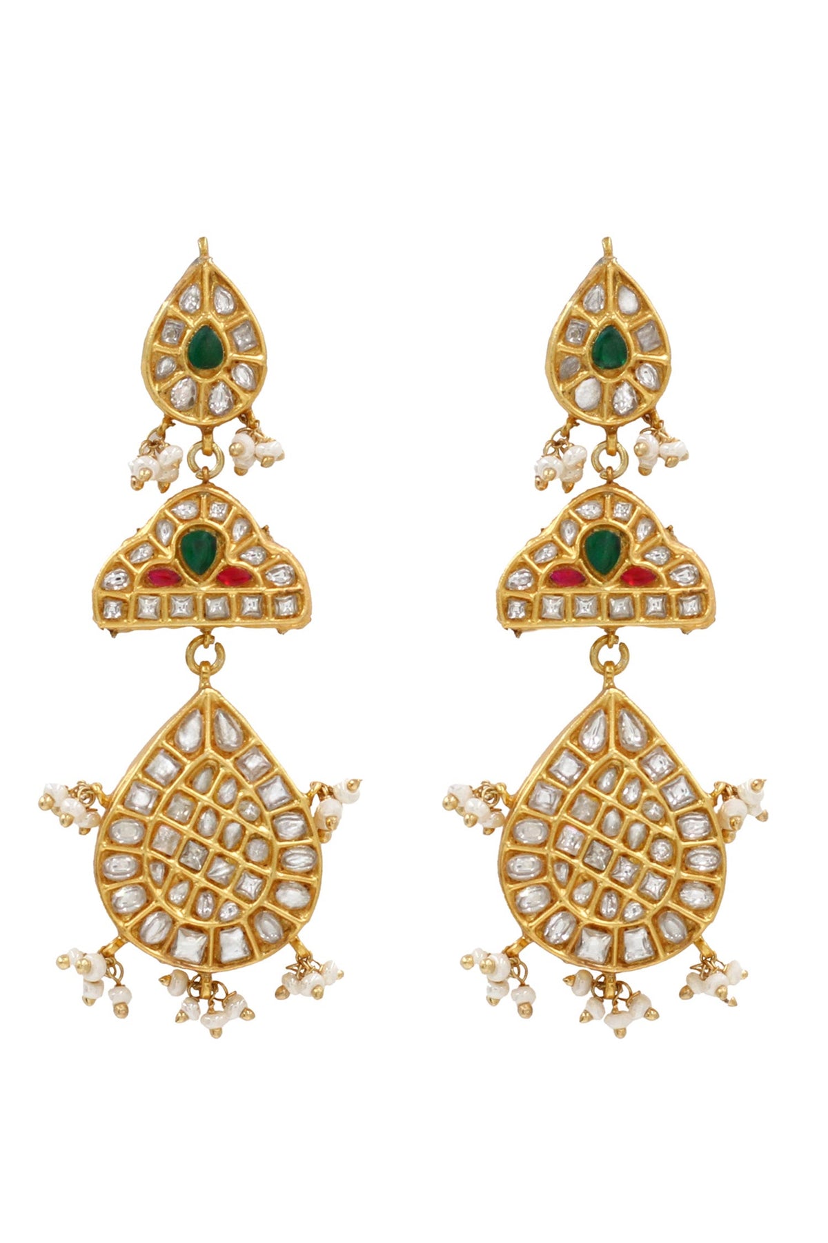 Kundan Green Stone Dangler Earrings 
