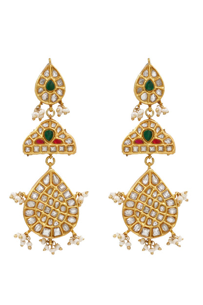 Kundan Green Stone Dangler Earrings 