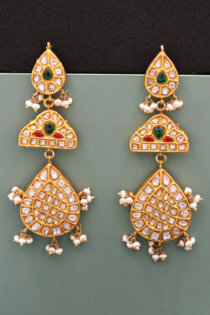Kundan Green Stone Dangler Earrings 