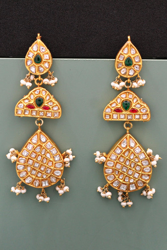 Kundan Green Stone Dangler Earrings 