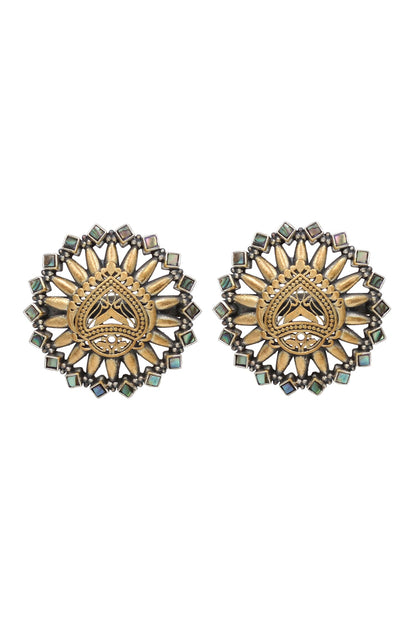 Gold Tone Kundan Stud Earrings 