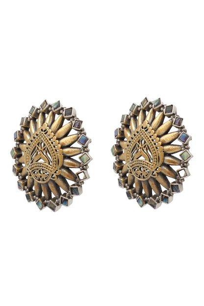 Gold Tone Kundan Stud Earrings 