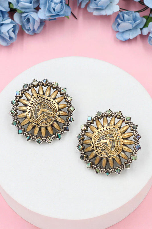 Gold Tone Kundan Stud Earrings 