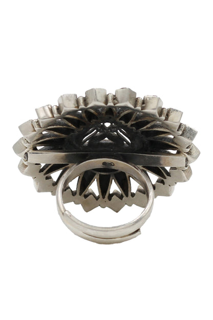Kundan Floral Cutwork Adjustable Ring 