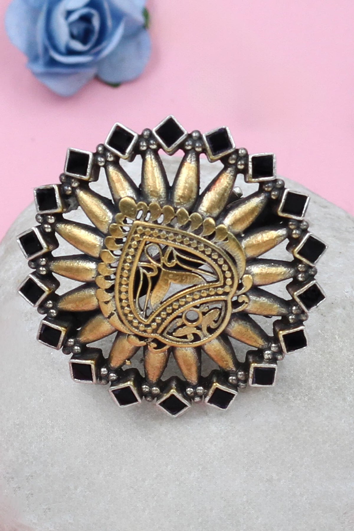 Kundan Floral Cutwork Adjustable Ring 