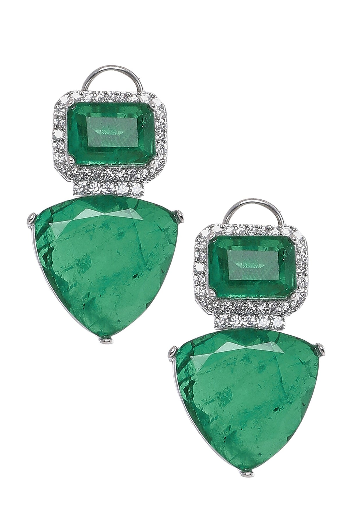 Emerald Stone Studded Dangler Earrings 
