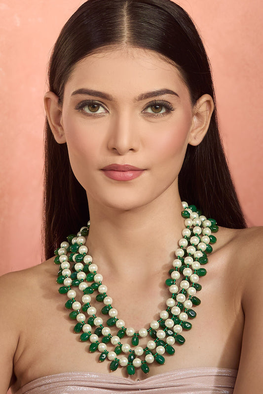 Layered Necklace with Green Agate Beads 