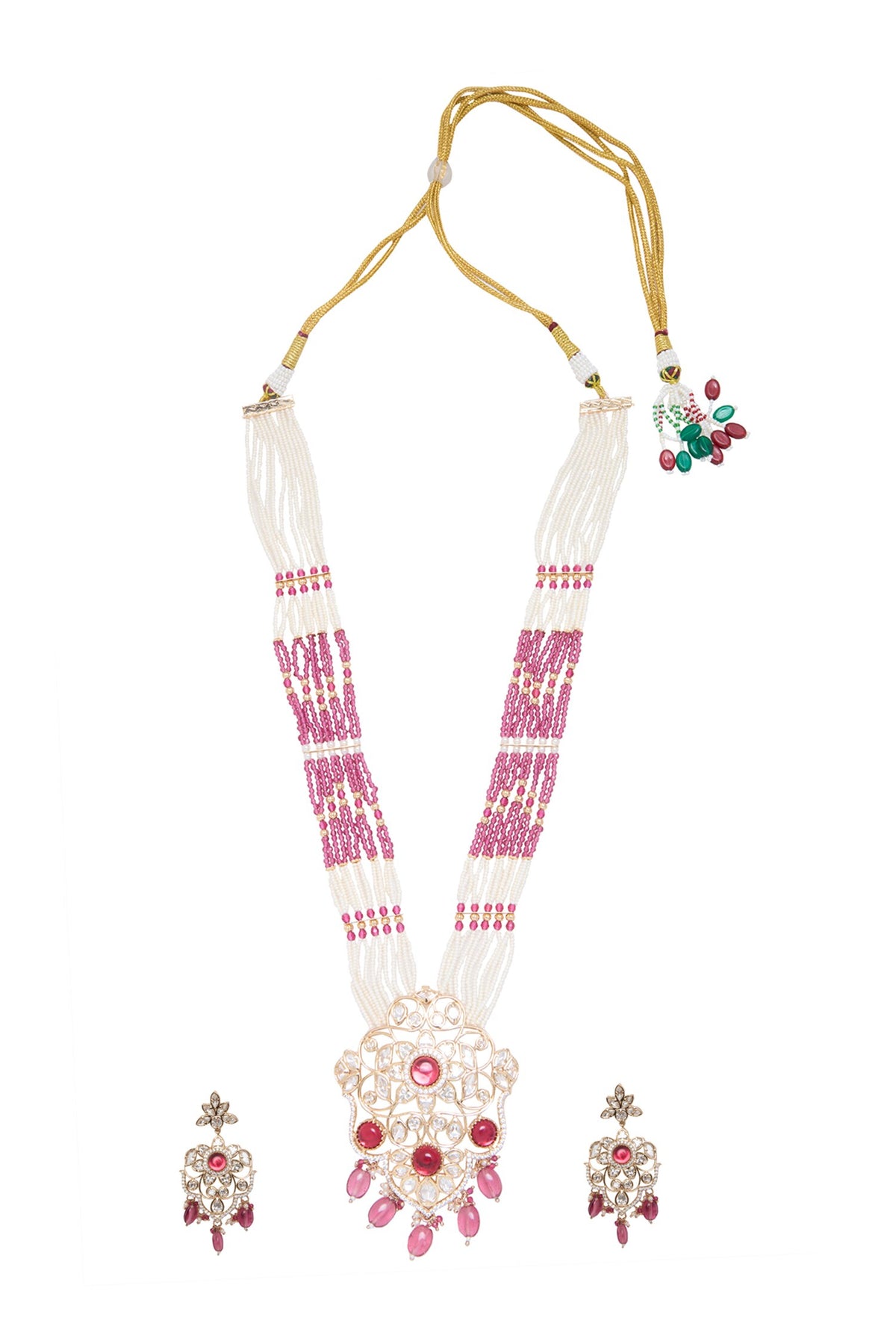 Gold Plated Pearl & Ruby Necklace Set 