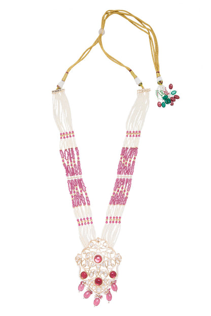 Gold Plated Pearl & Ruby Necklace Set 