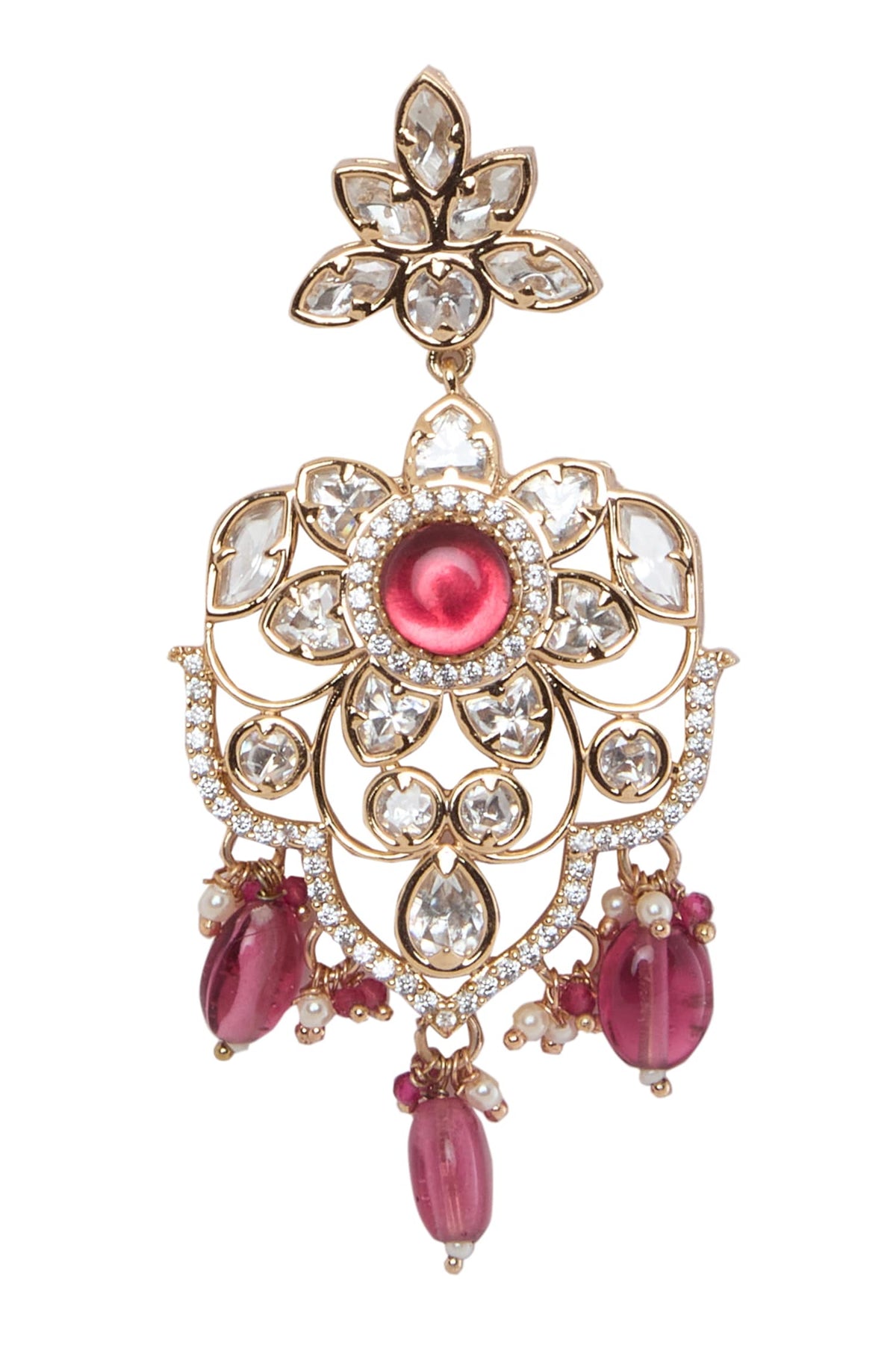 Gold Plated Pearl & Ruby Necklace Set 