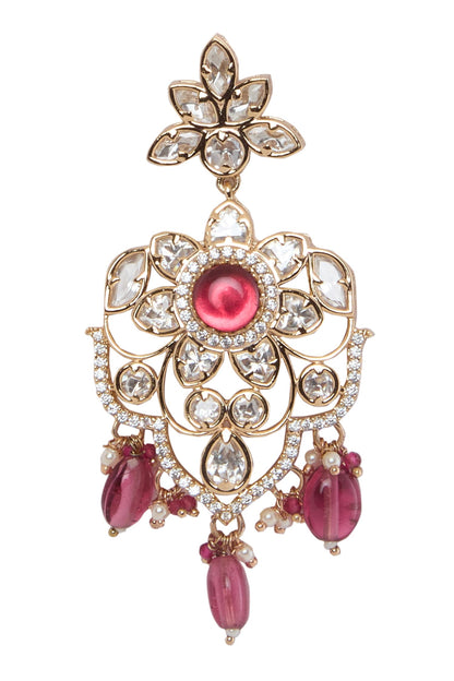Gold Plated Pearl & Ruby Necklace Set 
