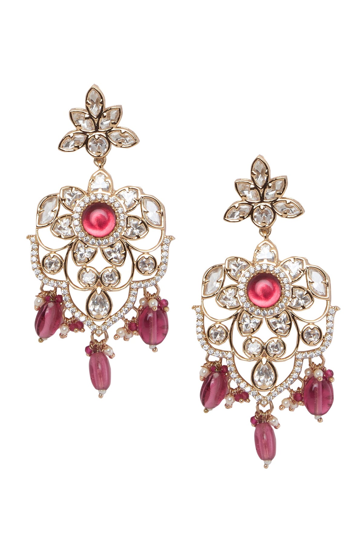 Gold Plated Pearl & Ruby Necklace Set 