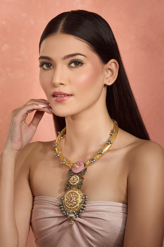 Gold Plated Multicolor Pendant Choker 