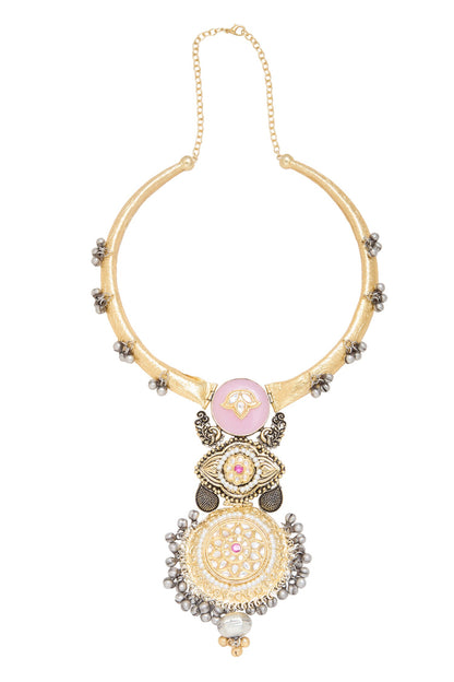 Gold Plated Multicolor Pendant Choker 