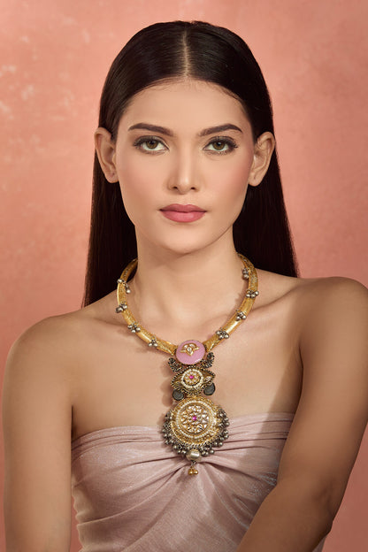 Gold Plated Multicolor Pendant Choker 