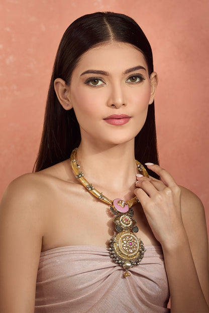 Gold Plated Multicolor Pendant Choker 