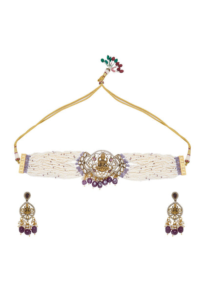 Gold Plated Goddess Motif Necklace Set 