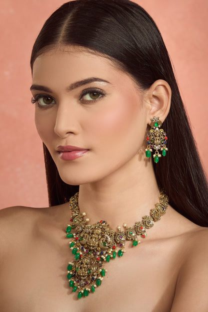 Goddess Motif Carved Necklace Set 
