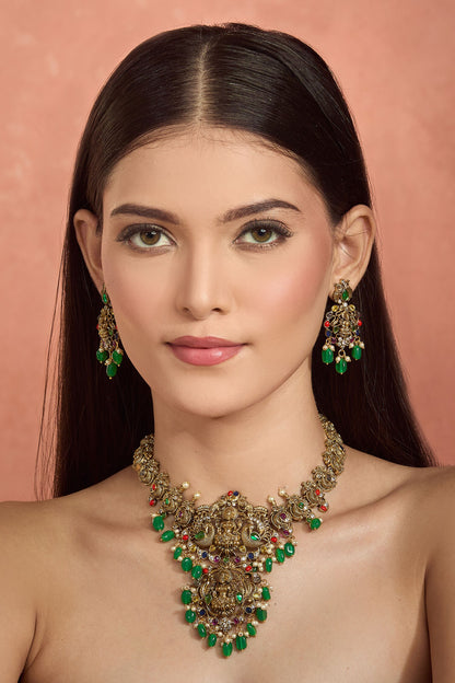 Goddess Motif Carved Necklace Set 