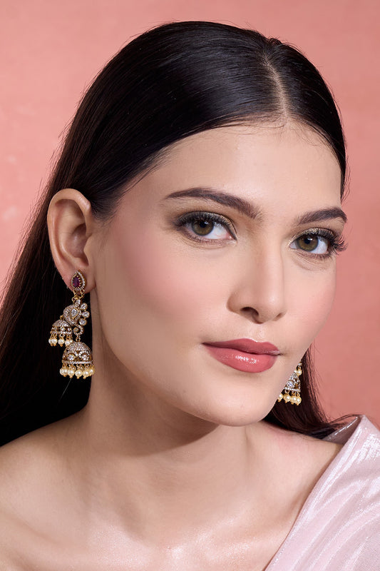 Gold Peacock Motif Jhumkas 
