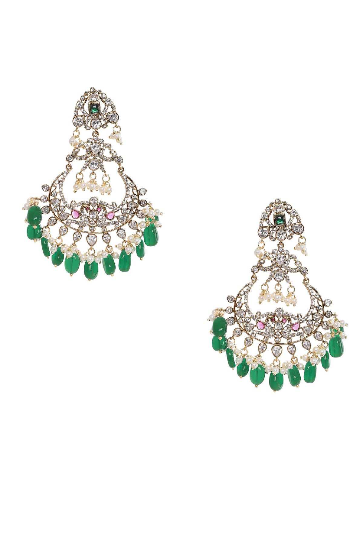 Green Peacock Motif Dangler Earrings 