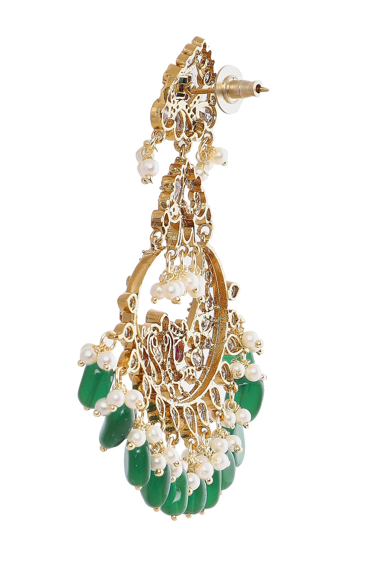 Green Peacock Motif Dangler Earrings 