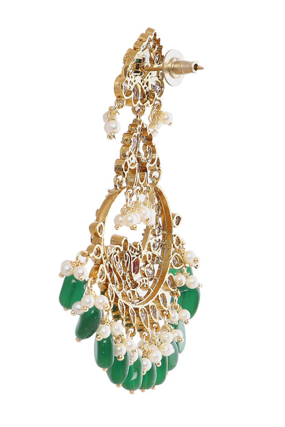 Green Peacock Motif Dangler Earrings 