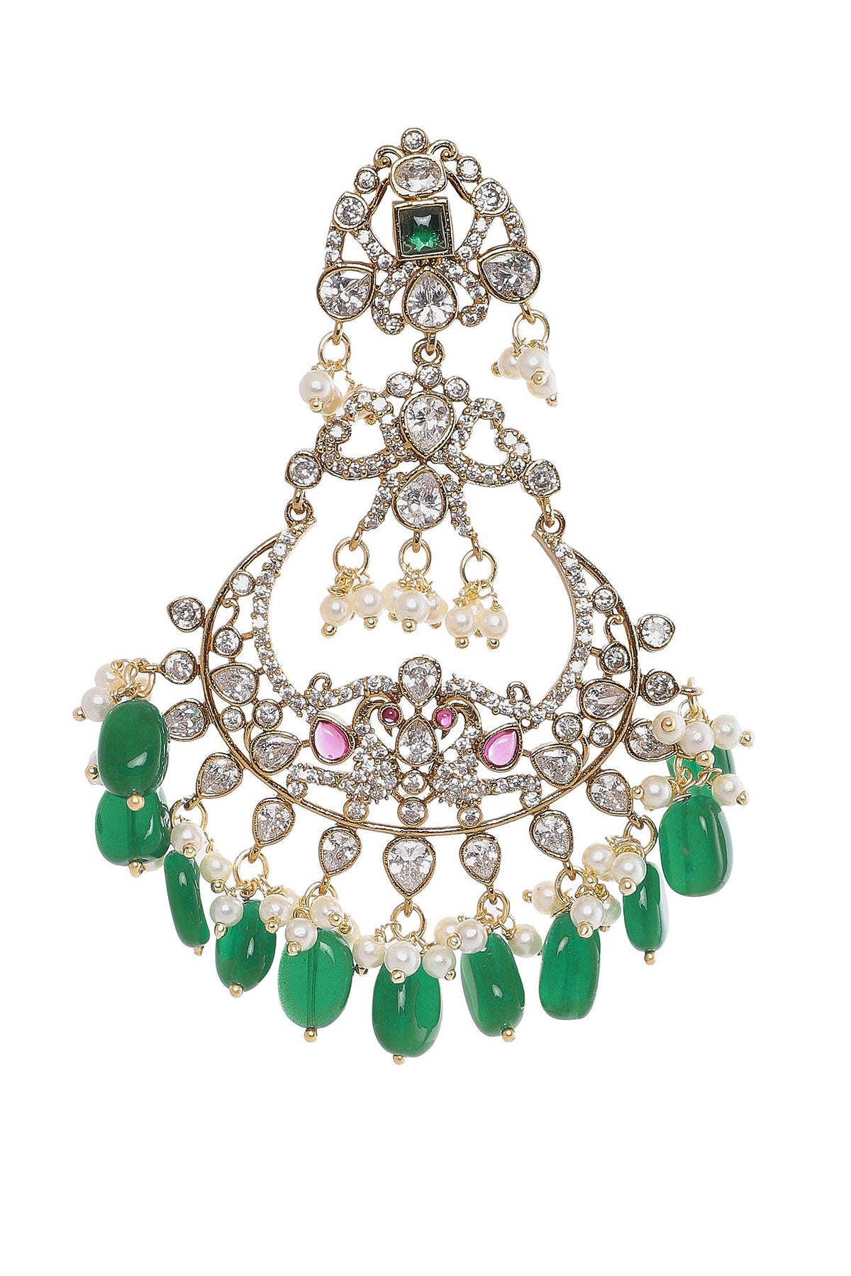 Green Peacock Motif Dangler Earrings 