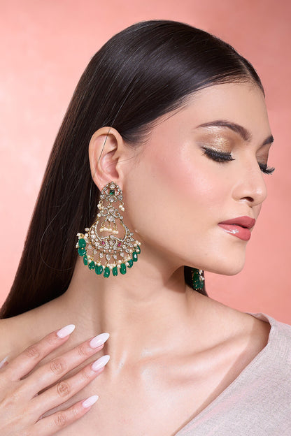 Green Peacock Motif Dangler Earrings 