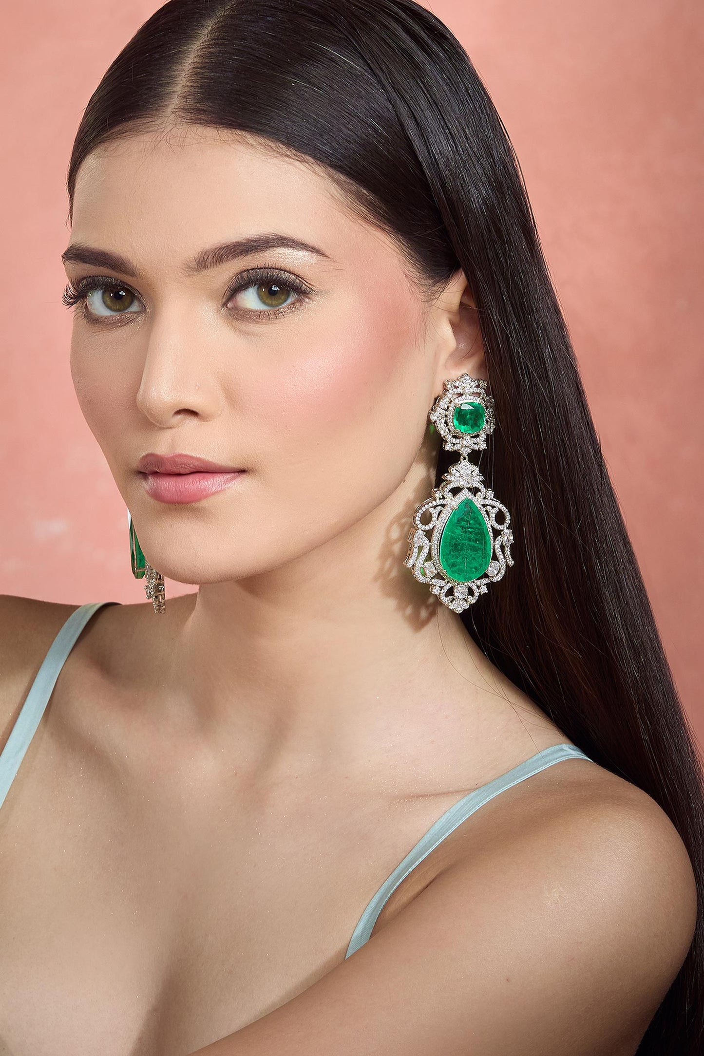Emerald Stone Dangler Earrings 