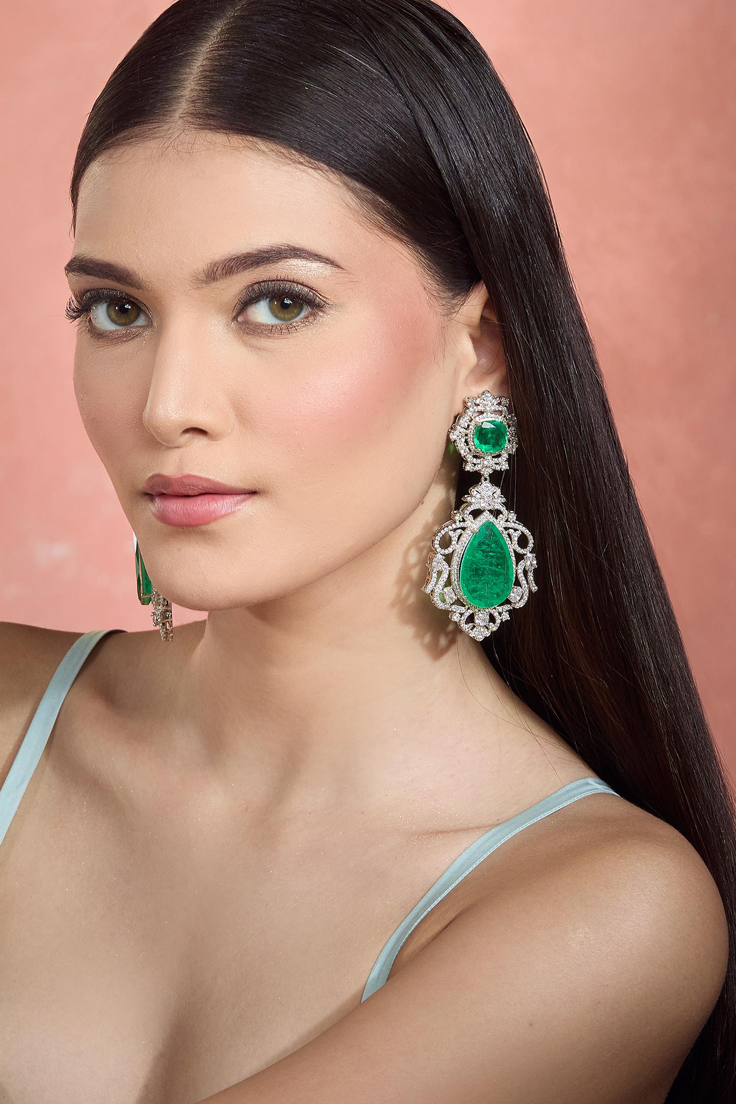 Emerald Stone Dangler Earrings 