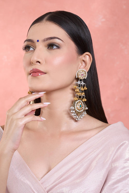 Floral Carved Motif Dangler Earrings 