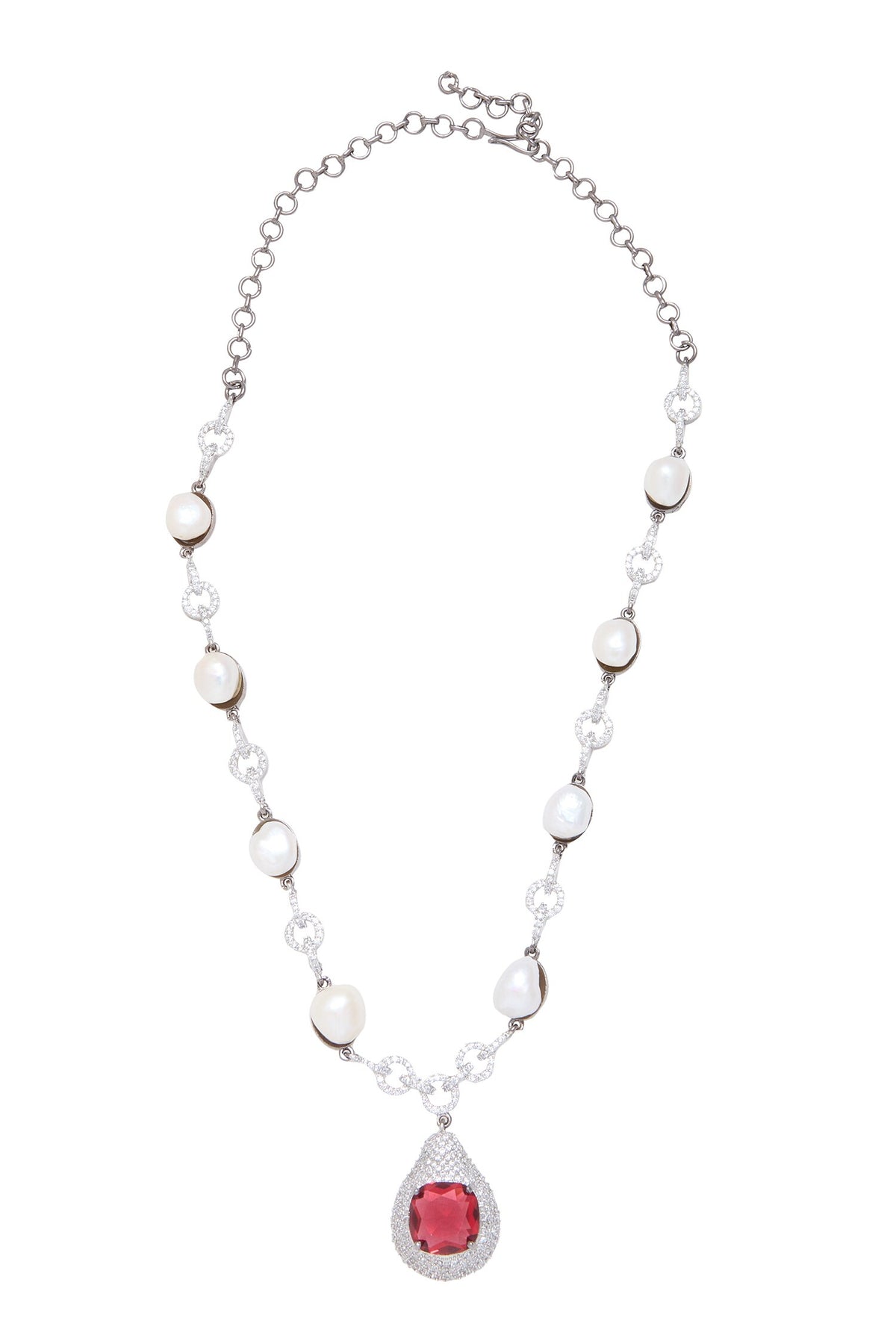 Ruby Stone Pearl Necklace Set 