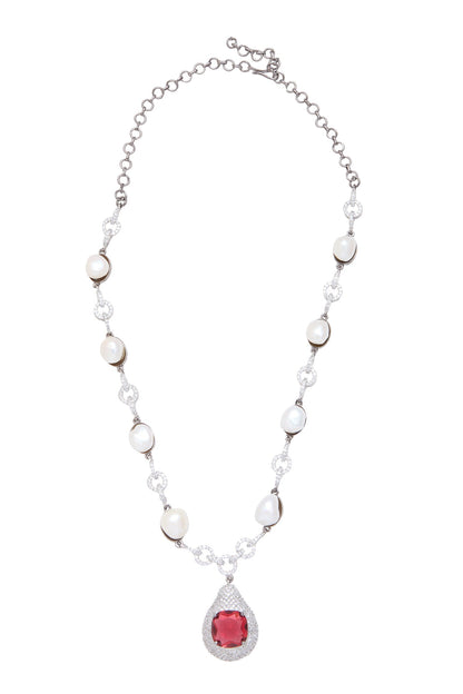 Ruby Stone Pearl Necklace Set 