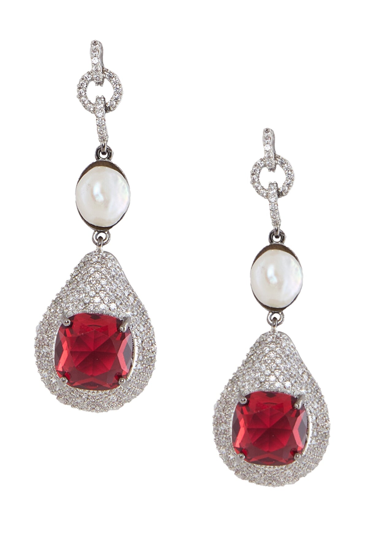 Ruby Stone Pearl Necklace Set 