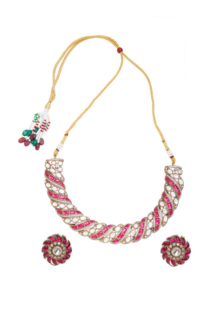 Gold Plated Ruby Choker & Earrings Set 