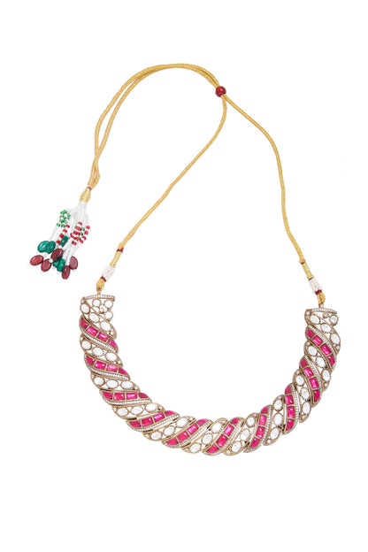 Gold Plated Ruby Choker & Earrings Set 