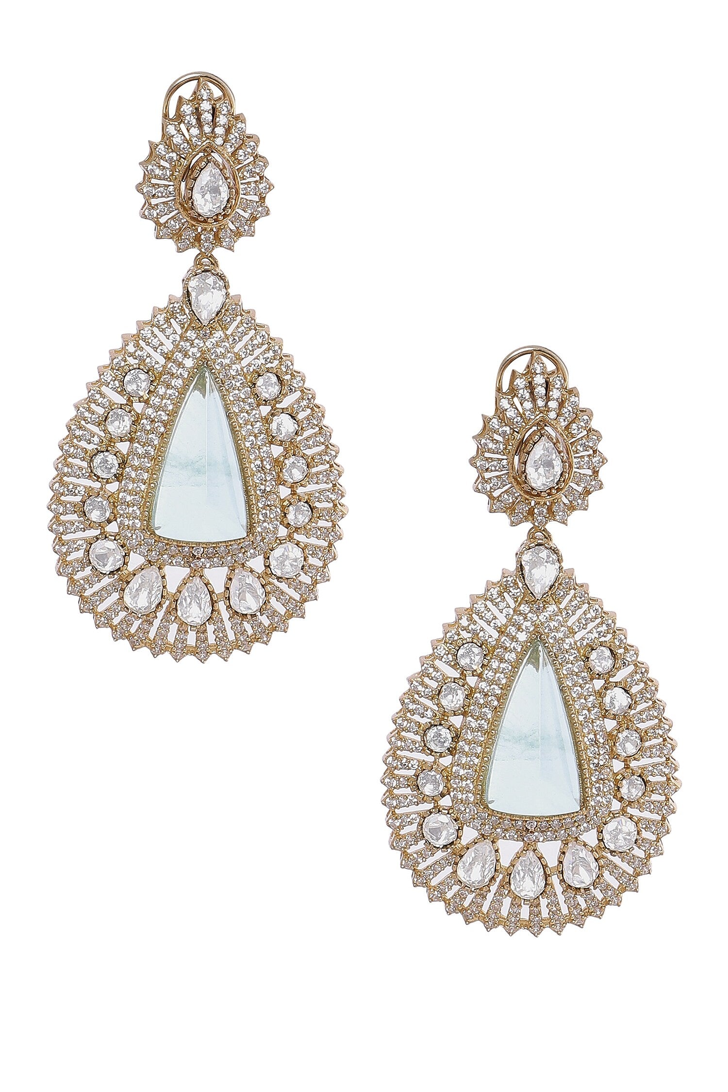 Gold Moissanite & Emerald Danglers 